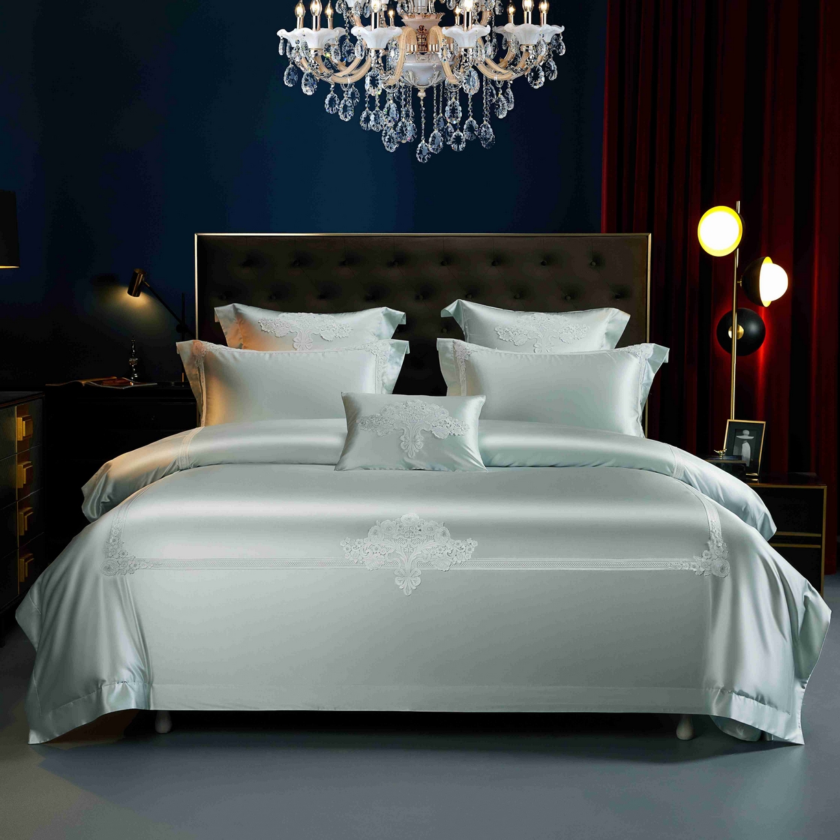 91家纺网 家纺一手货源 找家纺 缔缦 2025新款高端居家轻奢系列AB版真丝棉长绒棉芬尼细语 雅绿四件套