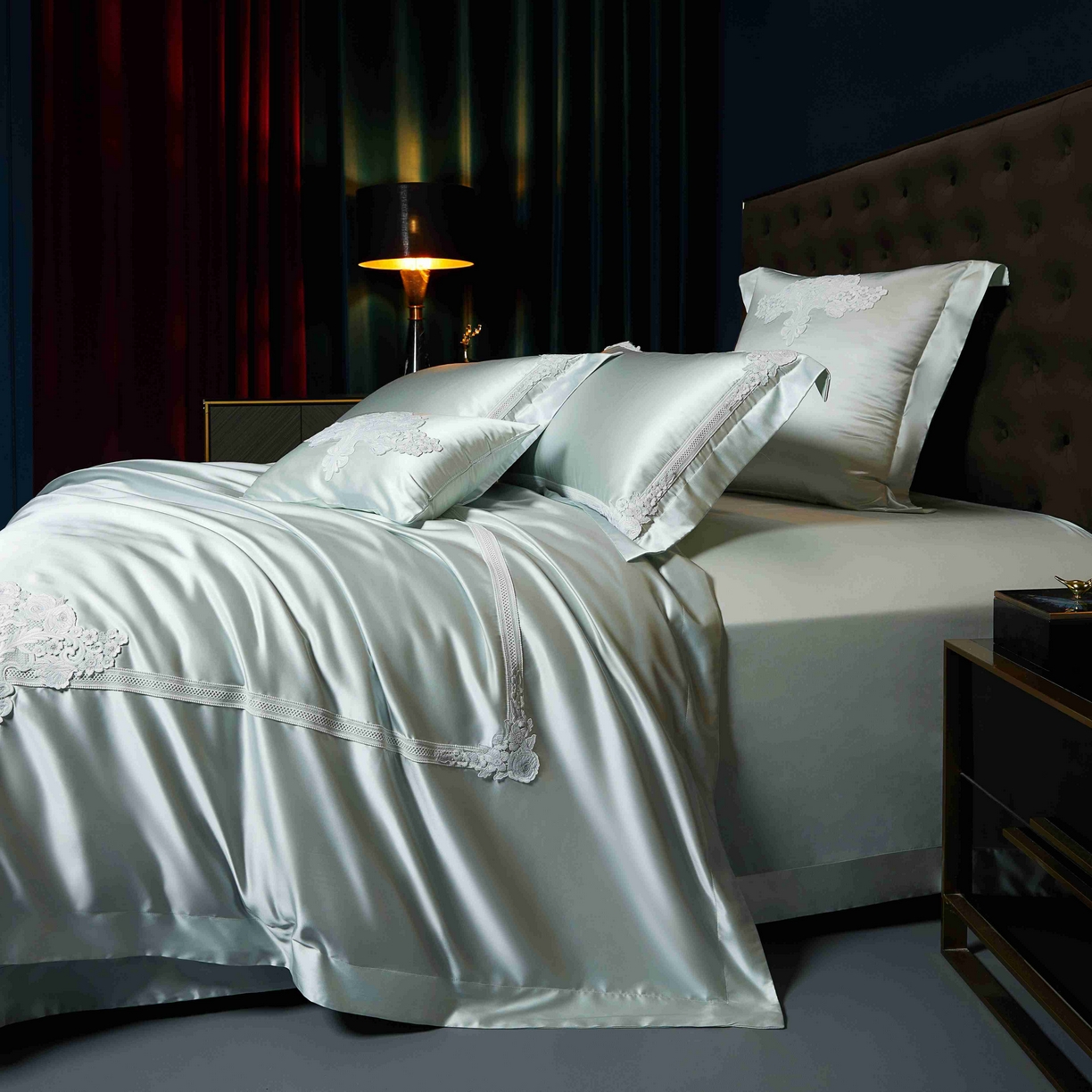 91家纺网 家纺一手货源 找家纺 缔缦 2025新款高端居家轻奢系列AB版真丝棉长绒棉芬尼细语 雅绿四件套