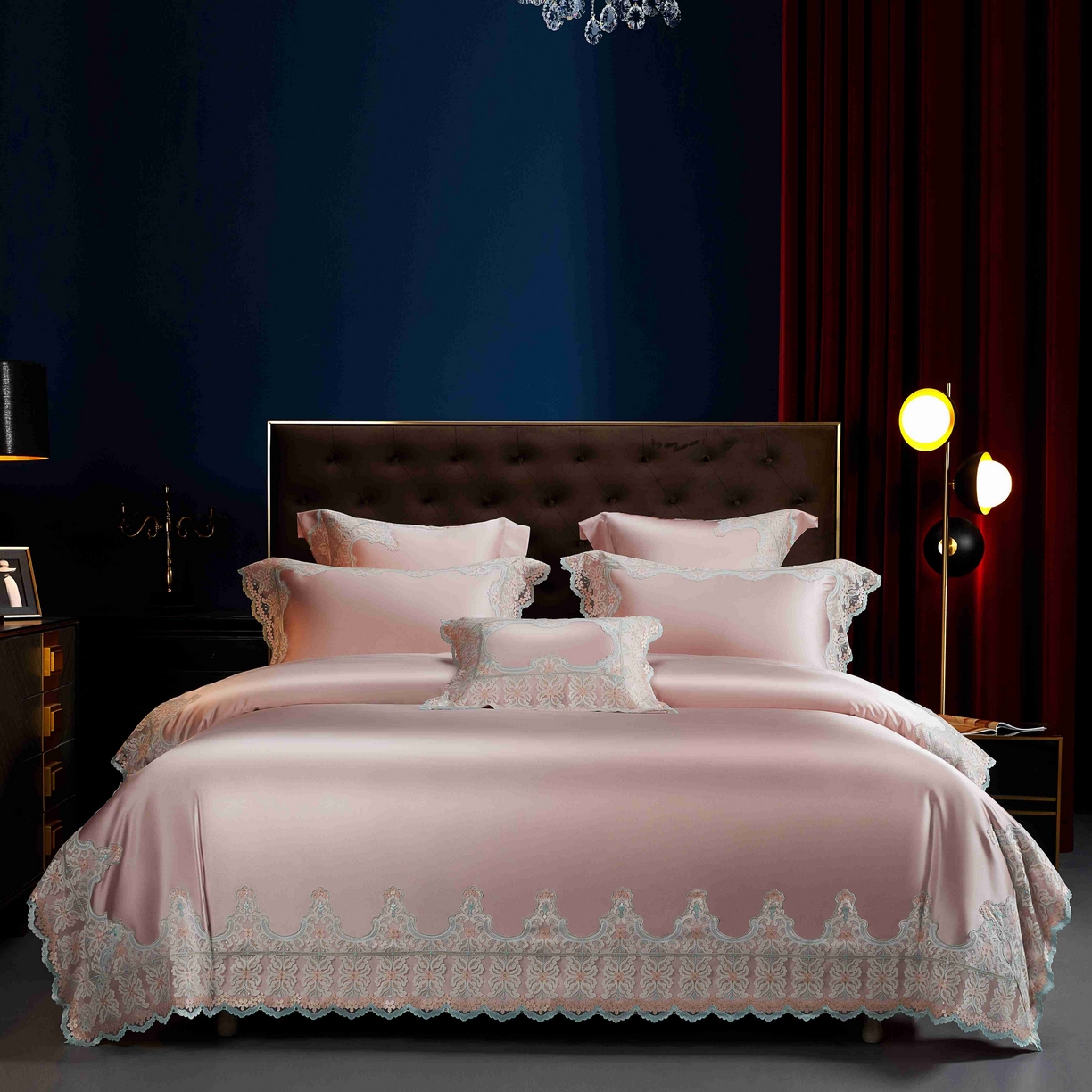 91家纺网 家纺一手货源 找家纺 缔缦 2025新款高端居家轻奢系列AB版真丝棉长绒棉梦幻兰馨 粉四件套