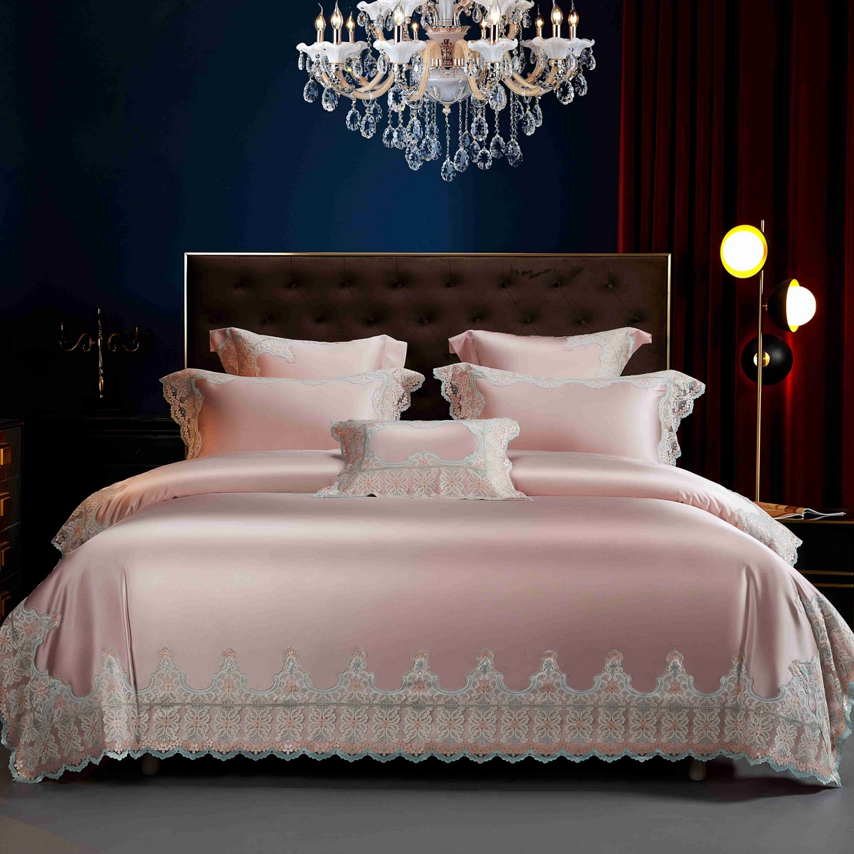 91家纺网 家纺一手货源 找家纺 缔缦 2025新款高端居家轻奢系列AB版真丝棉长绒棉梦幻兰馨 粉四件套