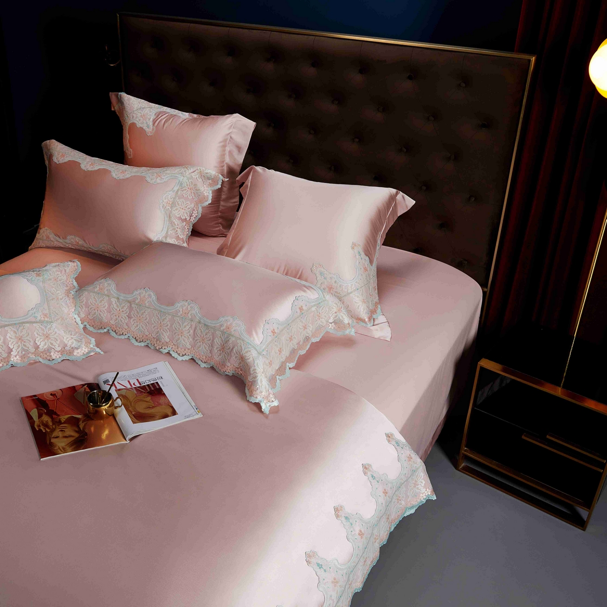 91家纺网 家纺一手货源 找家纺 缔缦 2025新款高端居家轻奢系列AB版真丝棉长绒棉梦幻兰馨 粉四件套