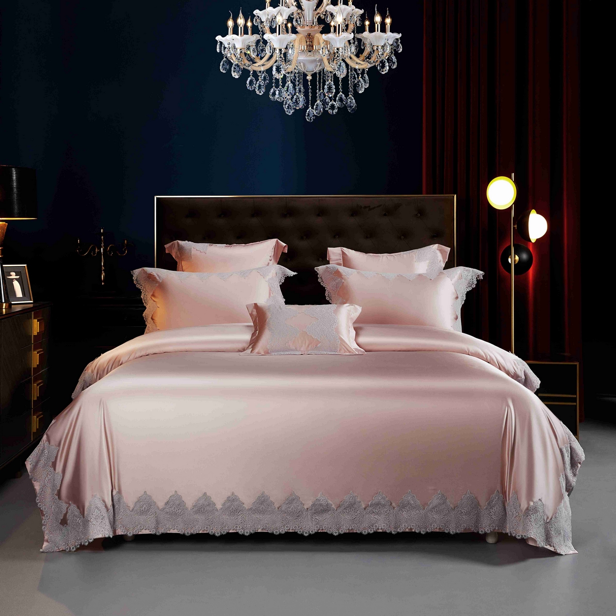 缔缦 2025新款高端居家轻奢系列AB版真丝棉长绒棉维蜜之恋 粉四件套