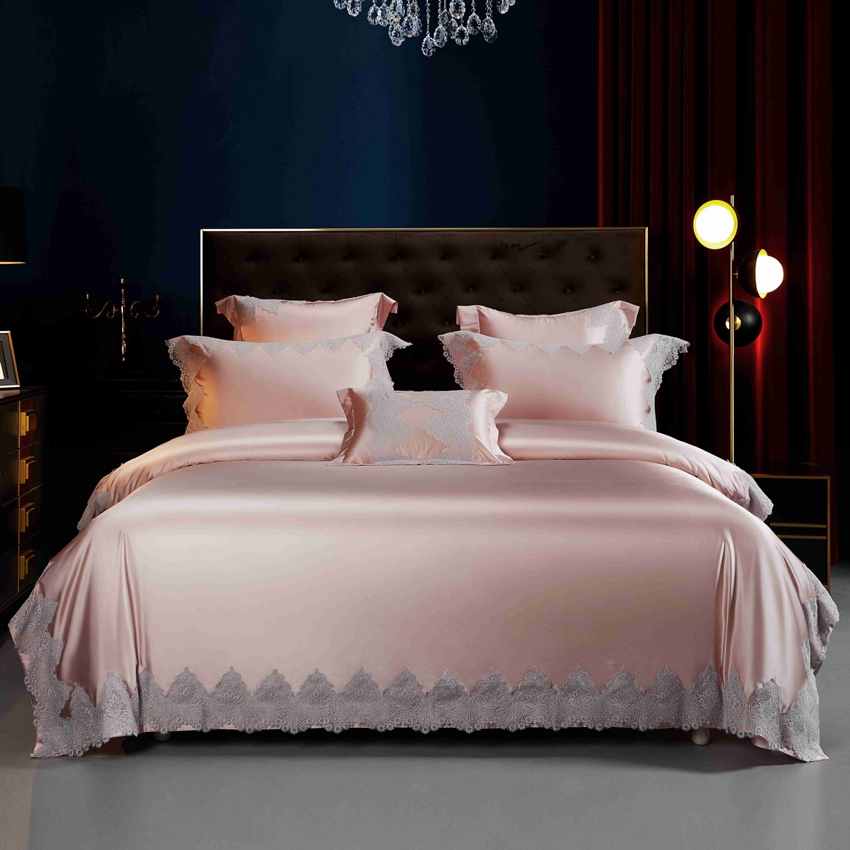 91家纺网 家纺一手货源 找家纺 缔缦 2025新款高端居家轻奢系列AB版真丝棉长绒棉维蜜之恋 粉四件套