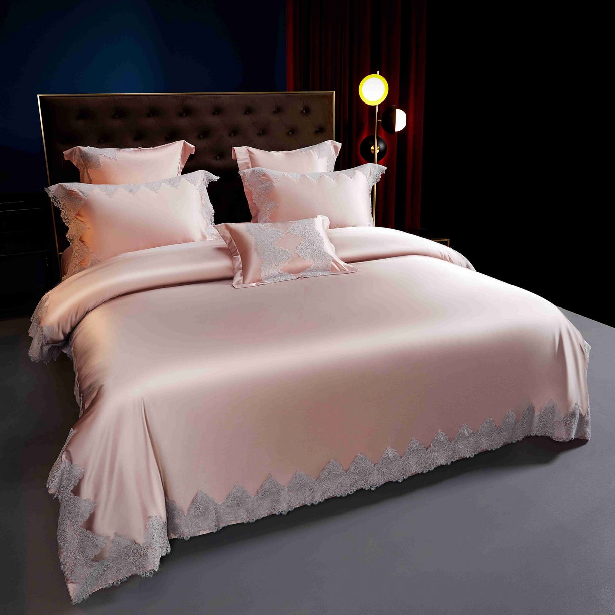 91家纺网 家纺一手货源 找家纺 缔缦 2025新款高端居家轻奢系列AB版真丝棉长绒棉维蜜之恋 粉四件套