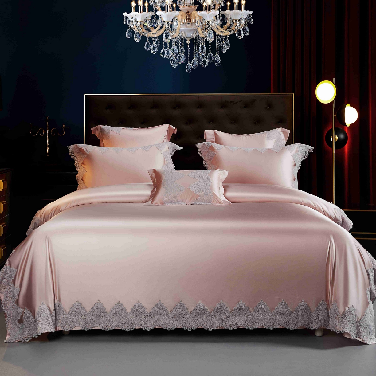 91家纺网 家纺一手货源 找家纺 缔缦 2025新款高端居家轻奢系列AB版真丝棉长绒棉维蜜之恋 粉四件套