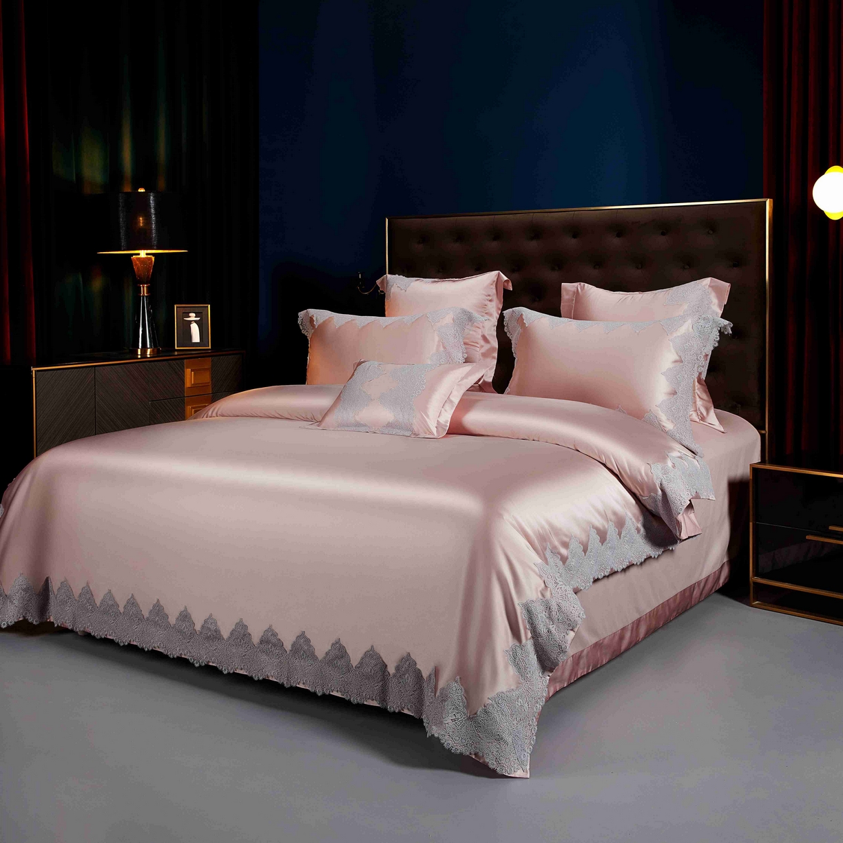 91家纺网 家纺一手货源 找家纺 缔缦 2025新款高端居家轻奢系列AB版真丝棉长绒棉维蜜之恋 粉四件套