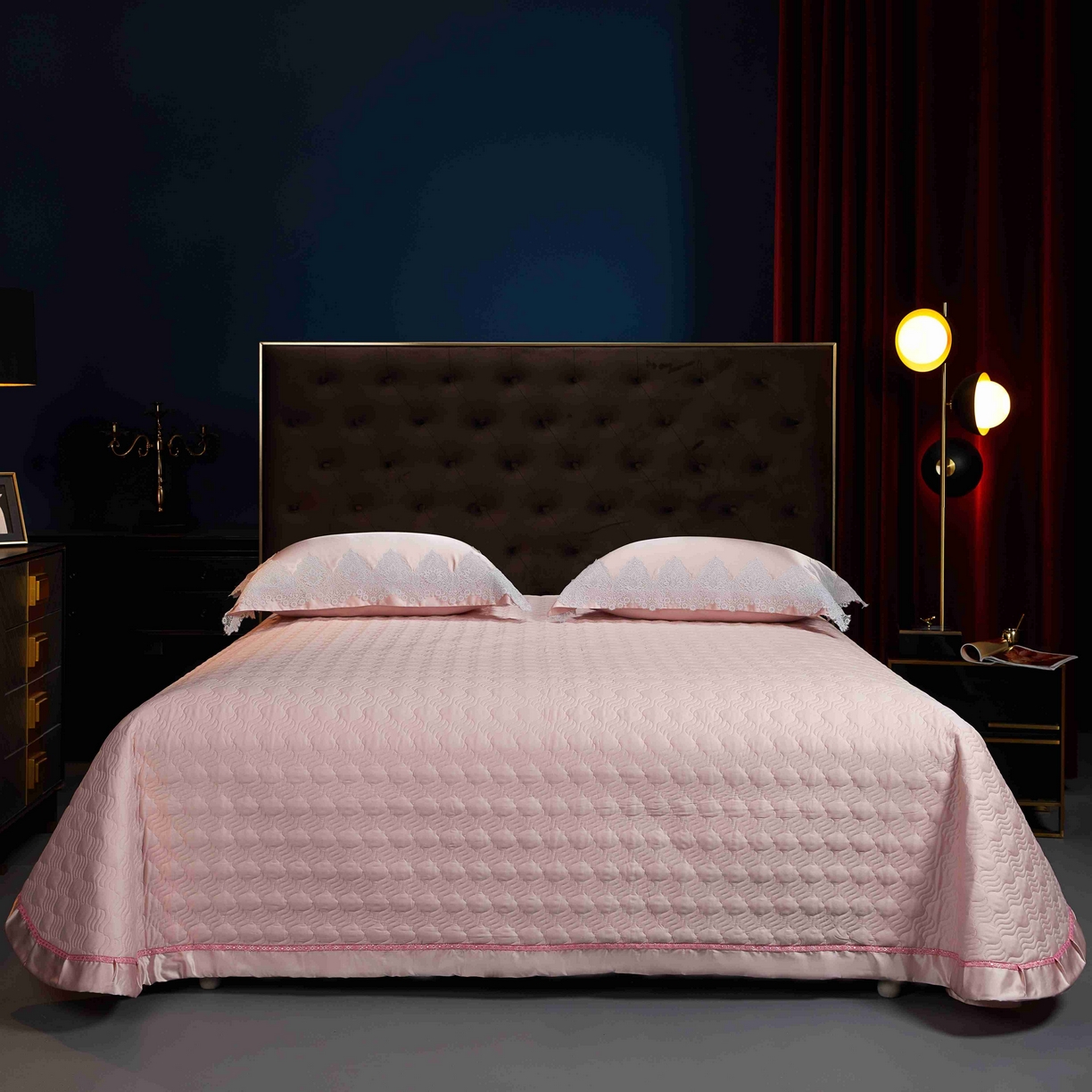 91家纺网 家纺一手货源 找家纺 缔缦 2025新款高端居家轻奢系列AB版真丝棉长绒棉维蜜之恋 粉四件套