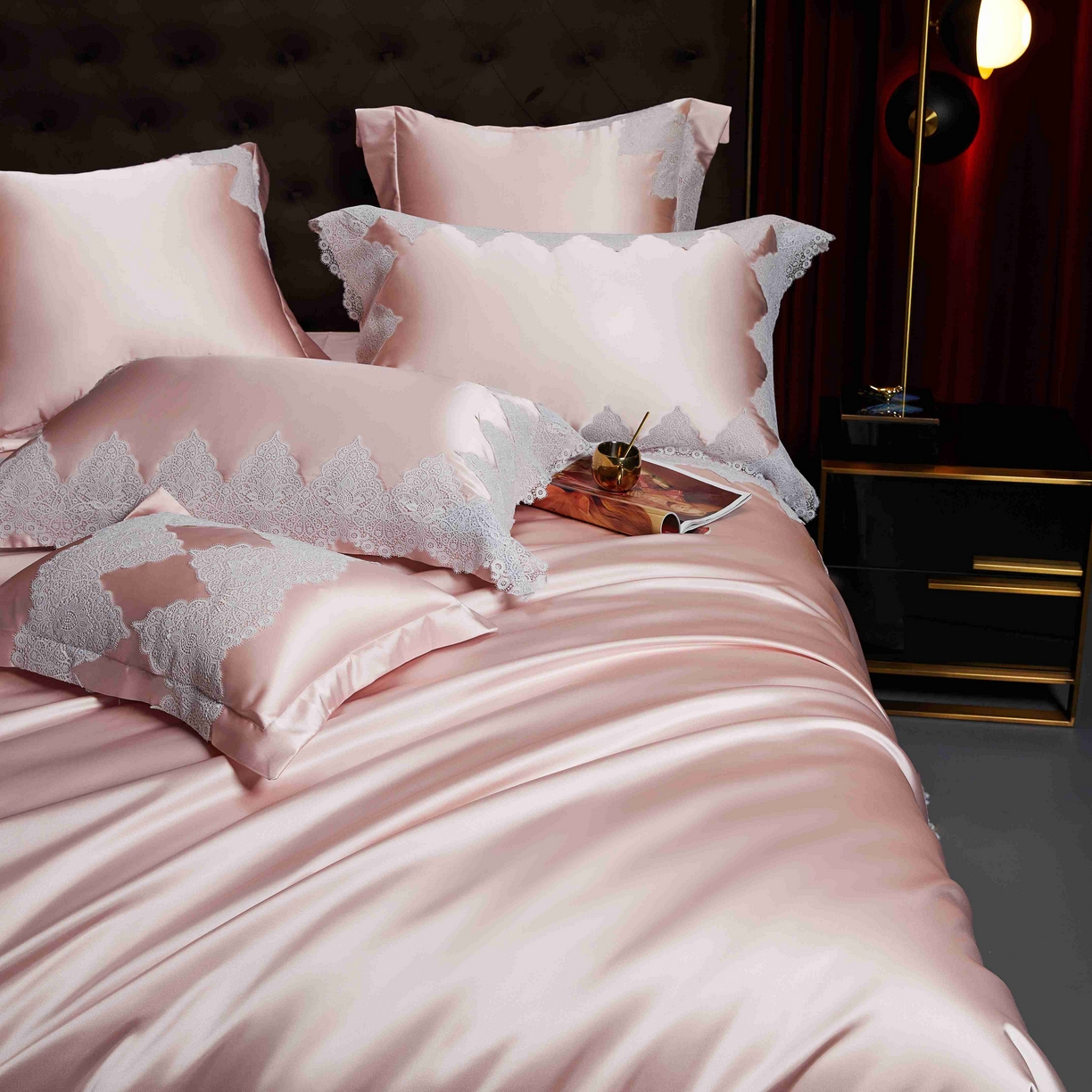 91家纺网 家纺一手货源 找家纺 缔缦 2025新款高端居家轻奢系列AB版真丝棉长绒棉维蜜之恋 粉四件套