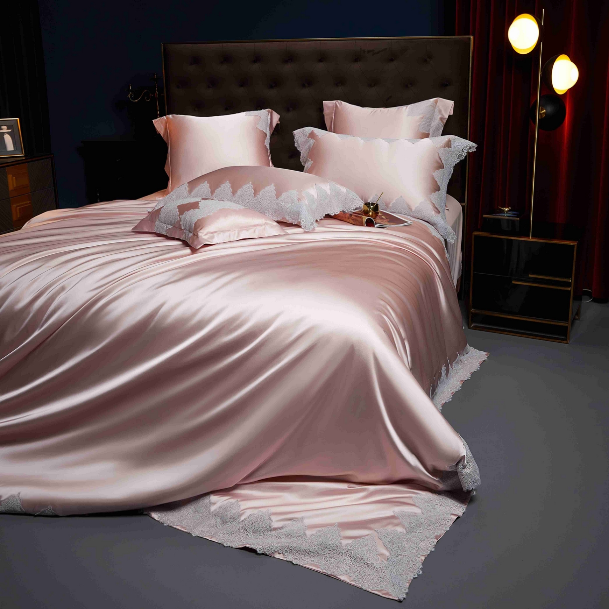 91家纺网 家纺一手货源 找家纺 缔缦 2025新款高端居家轻奢系列AB版真丝棉长绒棉维蜜之恋 粉四件套