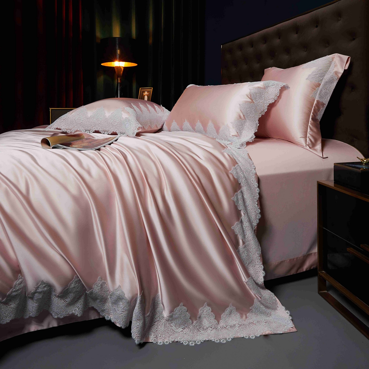 91家纺网 家纺一手货源 找家纺 缔缦 2025新款高端居家轻奢系列AB版真丝棉长绒棉维蜜之恋 粉四件套