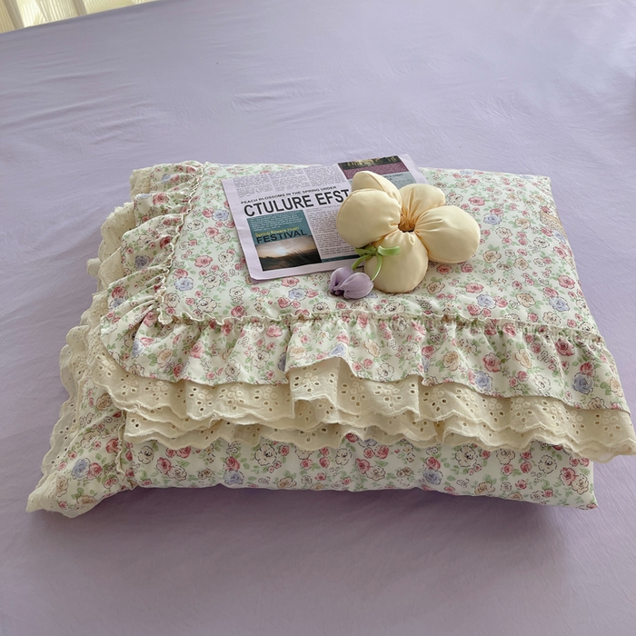 91家纺网 家纺一手货源 找家纺 轻奢坊 2025新款水洗棉双层纱双层花边夏被夏凉被空调被四件套 夏被-繁花