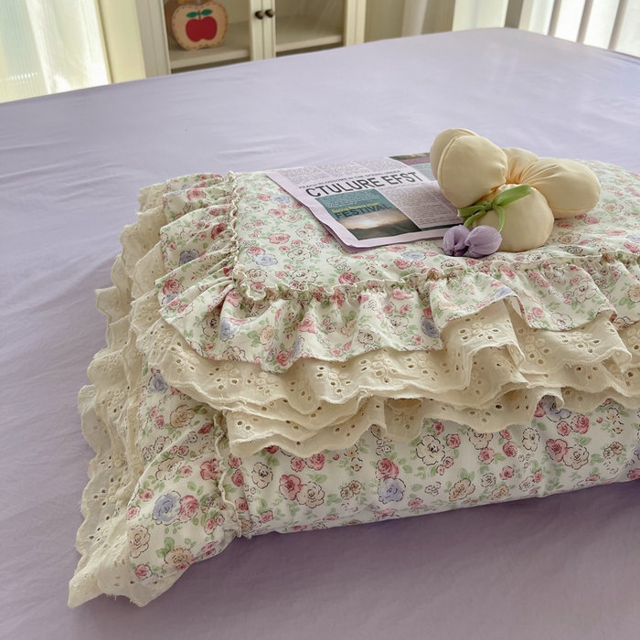 91家纺网 家纺一手货源 找家纺 轻奢坊 2025新款水洗棉双层纱双层花边夏被夏凉被空调被四件套 夏被-繁花