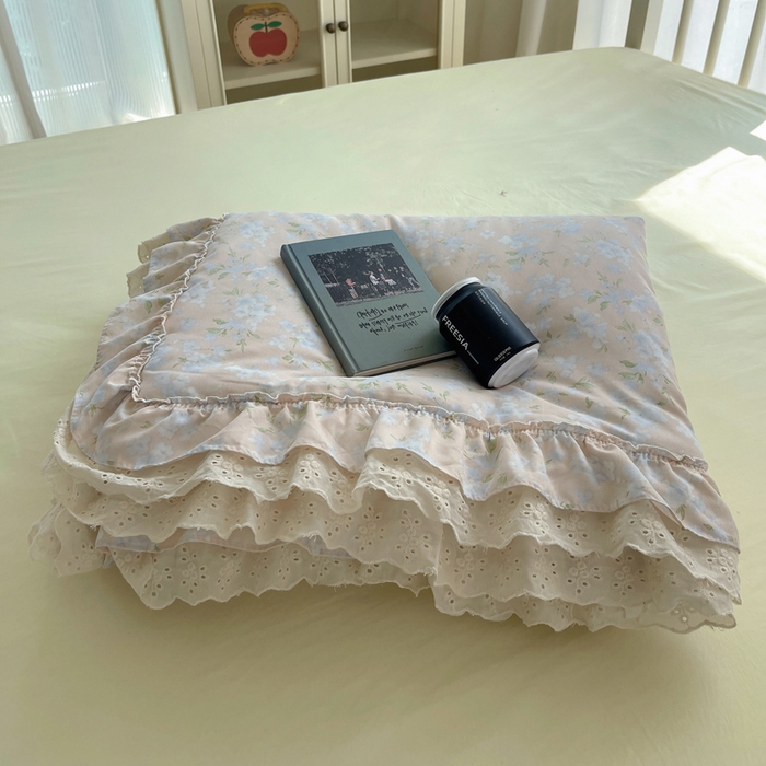 91家纺网 家纺一手货源 找家纺 轻奢坊 2025新款水洗棉双层纱双层花边夏被夏凉被空调被四件套 夏被-花影