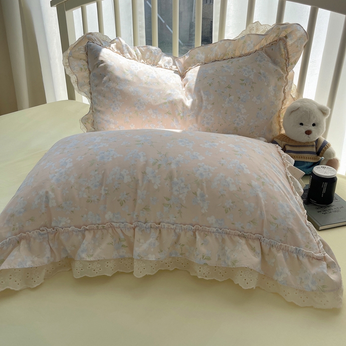 91家纺网 家纺一手货源 找家纺 轻奢坊 2025新款水洗棉双层纱双层花边夏被夏凉被空调被四件套 夏被-花影