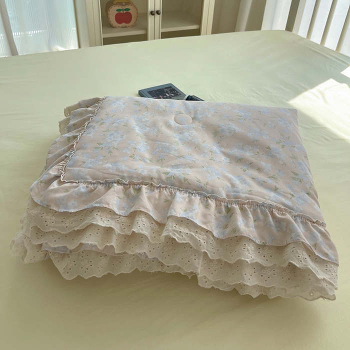 91家纺网 家纺一手货源 找家纺 轻奢坊 2025新款水洗棉双层纱双层花边夏被夏凉被空调被四件套 夏被-花影