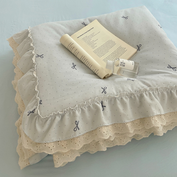 91家纺网 家纺一手货源 找家纺 轻奢坊 2025新款水洗棉双层纱双层花边夏被夏凉被空调被四件套 夏被-蓝结