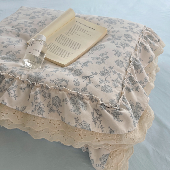 91家纺网 家纺一手货源 找家纺 轻奢坊 2025新款水洗棉双层纱双层花边夏被夏凉被空调被四件套 夏被-清浅