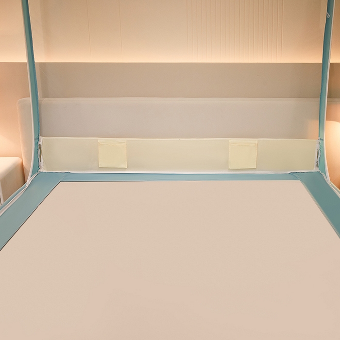 91家纺网 家纺一手货源 找家纺 星际优品 2025新款拉链式坐床防摔蚊帐-拼色款系列 浅绿奶油黄