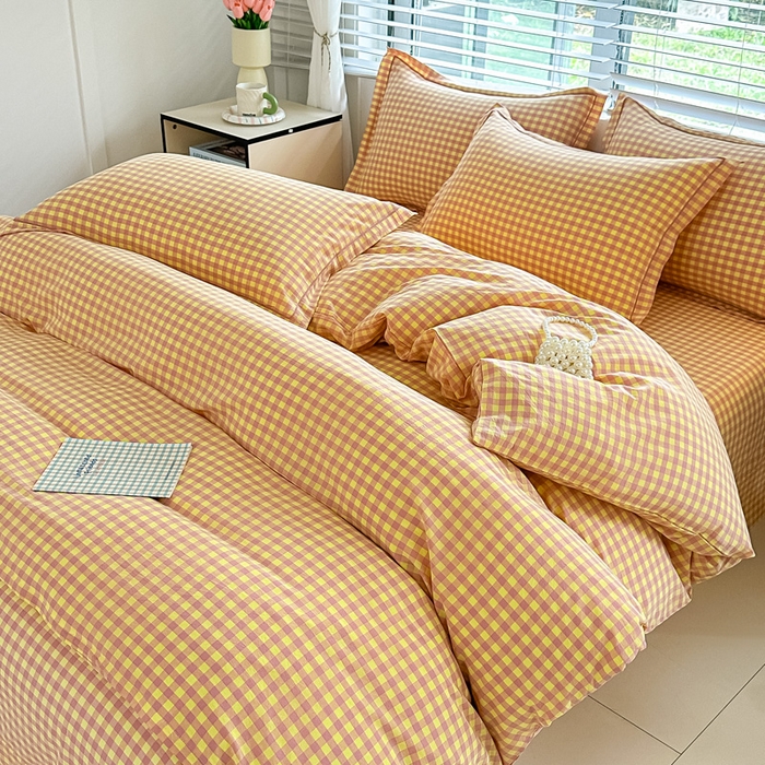 91家纺网 家纺一手货源 找家纺 （总）侯先生家纺 2025新款全棉色织四件套纯棉被套床单四季款格子三件套