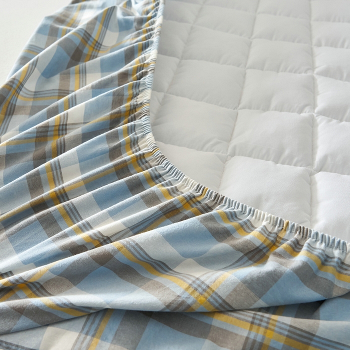 91家纺网 家纺一手货源 找家纺 锦丝钰床垫 2025春夏新款全棉色织水洗棉床笠 简兮蓝