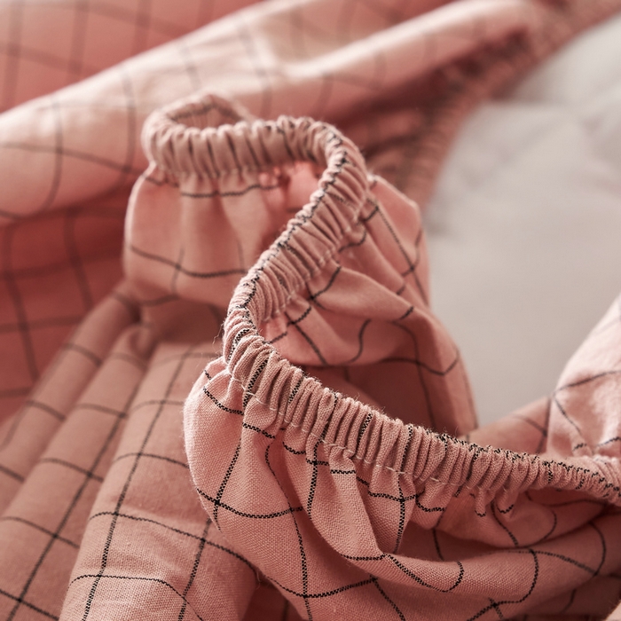 91家纺网 家纺一手货源 找家纺 锦丝钰床垫 2025春夏新款全棉色织水洗棉床笠 小粉格