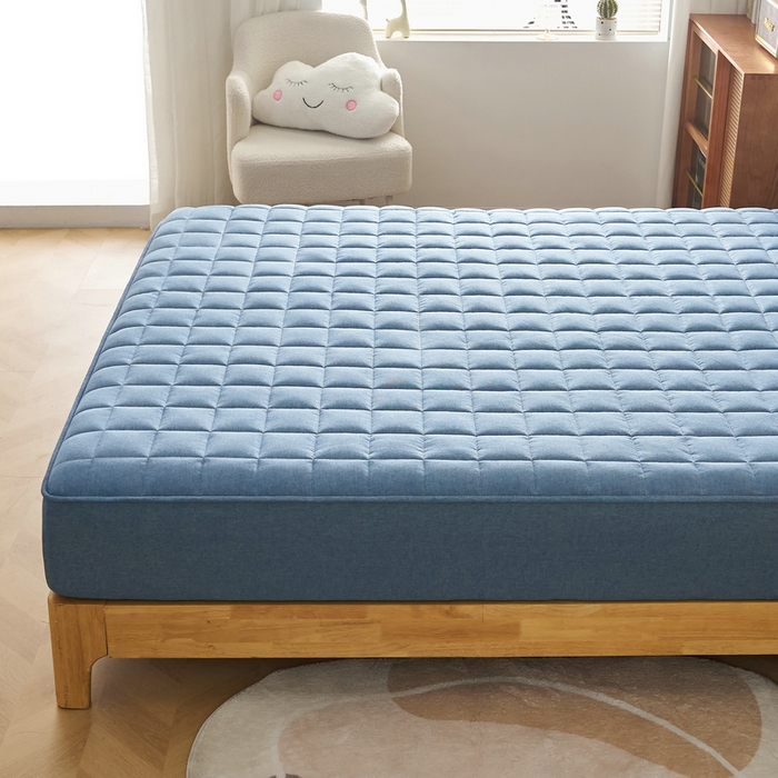 91家纺网 家纺一手货源 找家纺 锦丝钰床垫 2025春夏新款全棉色织水洗棉床笠 牛仔蓝