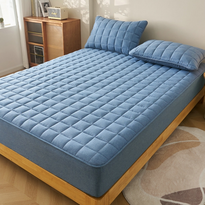 91家纺网 家纺一手货源 找家纺 锦丝钰床垫 2025春夏新款全棉色织水洗棉床笠 牛仔蓝