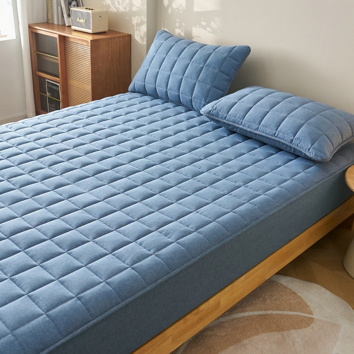 91家纺网 家纺一手货源 找家纺 锦丝钰床垫 2025春夏新款全棉色织水洗棉床笠 牛仔蓝