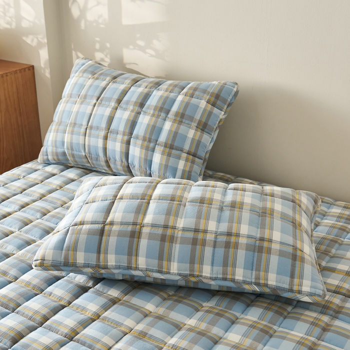 91家纺网 家纺一手货源 找家纺 锦丝钰床垫 2025春夏新款全棉色织水洗棉床笠 简兮蓝