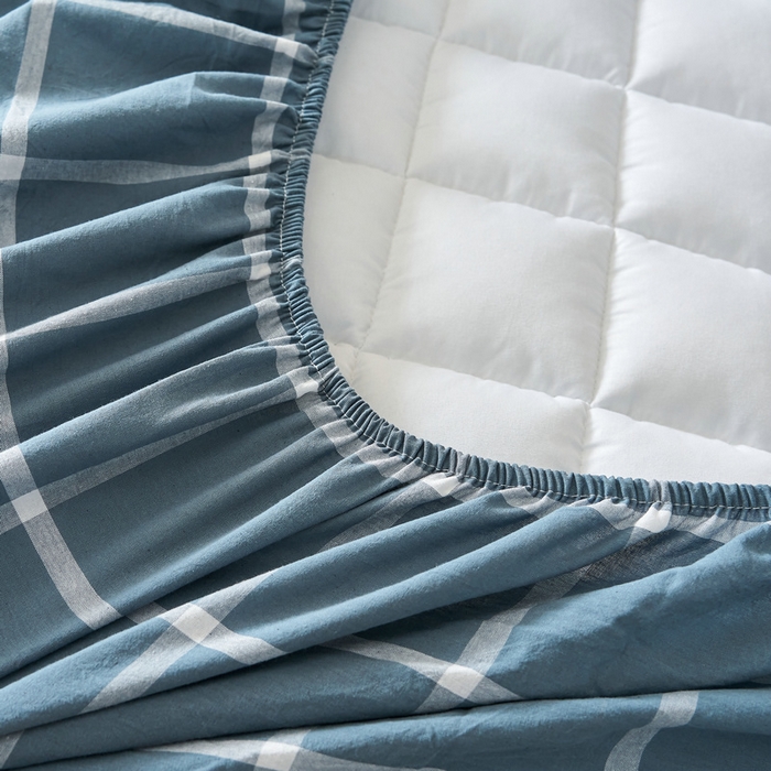 91家纺网 家纺一手货源 找家纺 锦丝钰床垫 2025春夏新款全棉色织水洗棉床笠 海蓝大格