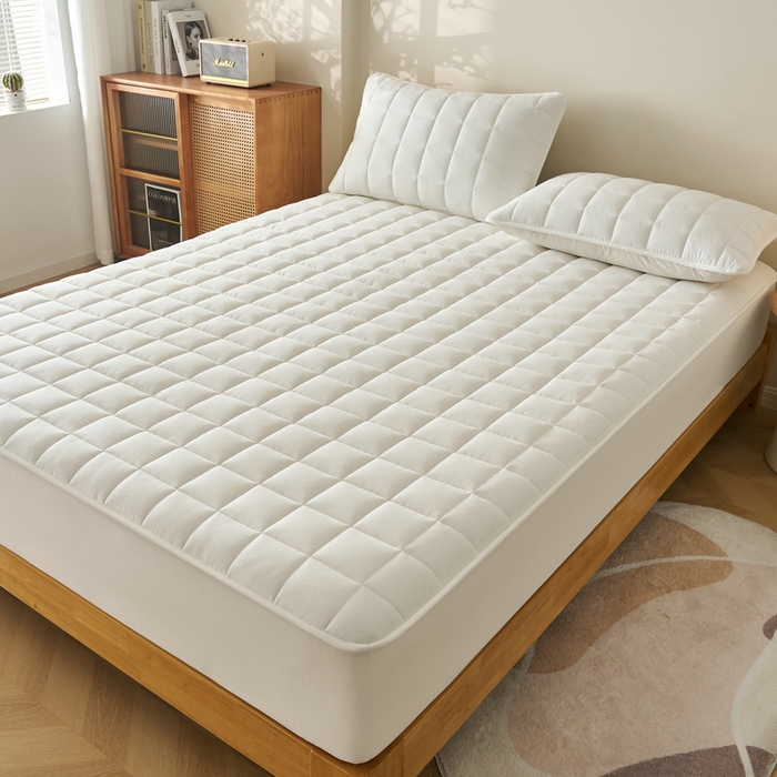 91家纺网 家纺一手货源 找家纺 锦丝钰床垫 2025春夏新款全棉色织水洗棉床笠 白色