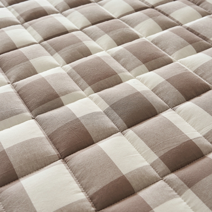 91家纺网 家纺一手货源 找家纺 锦丝钰床垫 2025春夏新款全棉色织水洗棉床笠 灰中格