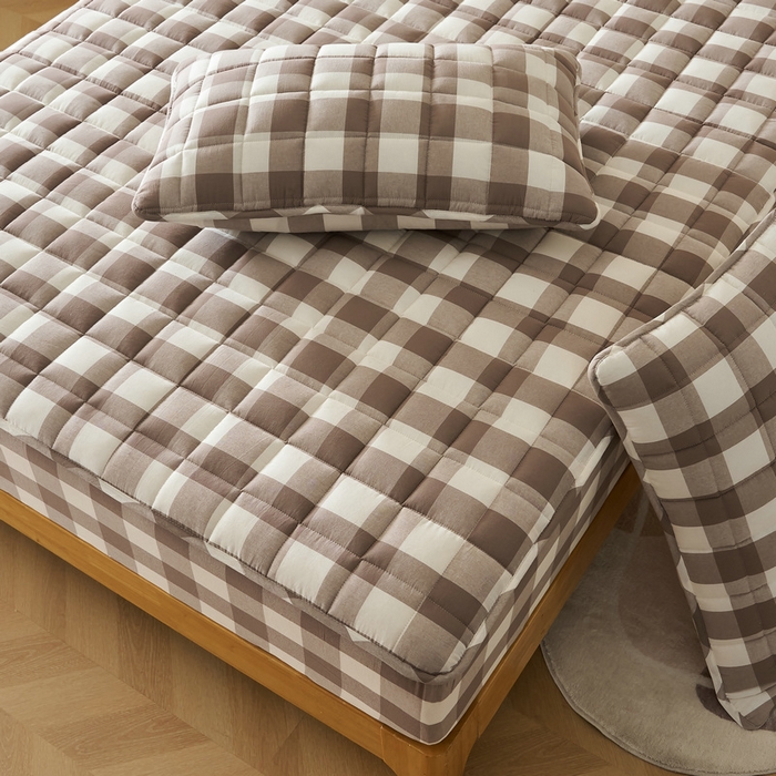 91家纺网 家纺一手货源 找家纺 锦丝钰床垫 2025春夏新款全棉色织水洗棉床笠 灰中格