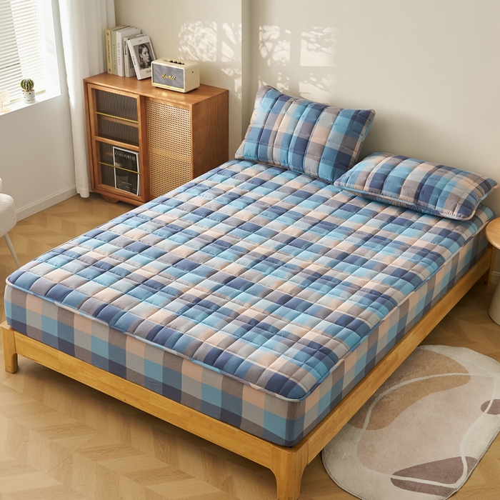 91家纺网 家纺一手货源 找家纺 锦丝钰床垫 2025春夏新款全棉色织水洗棉床笠 彩格