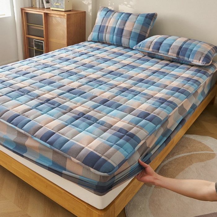 91家纺网 家纺一手货源 找家纺 锦丝钰床垫 2025春夏新款全棉色织水洗棉床笠 彩格