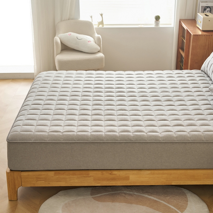 91家纺网 家纺一手货源 找家纺 锦丝钰床垫 2025春夏新款全棉色织水洗棉床笠 浅灰