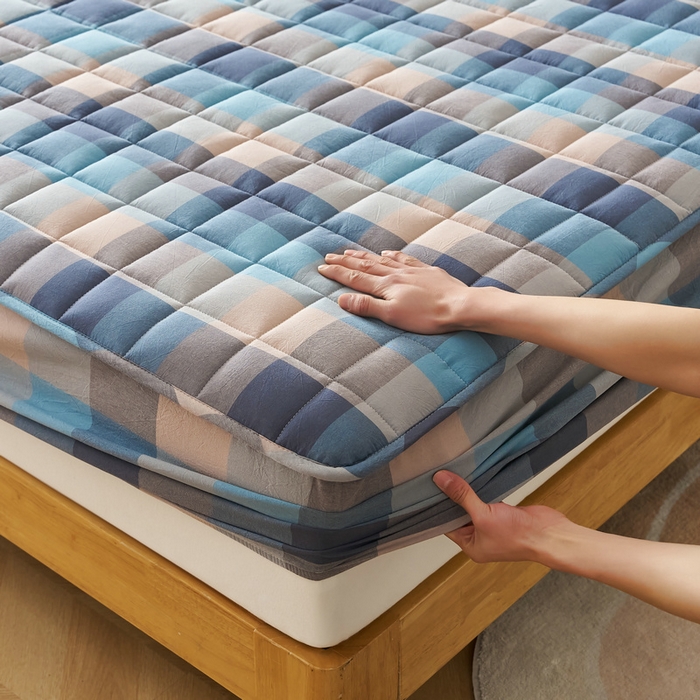 91家纺网 家纺一手货源 找家纺 锦丝钰床垫 2025春夏新款全棉色织水洗棉床笠 彩格