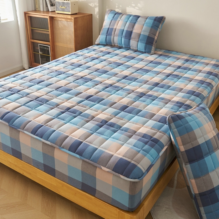 91家纺网 家纺一手货源 找家纺 锦丝钰床垫 2025春夏新款全棉色织水洗棉床笠 彩格