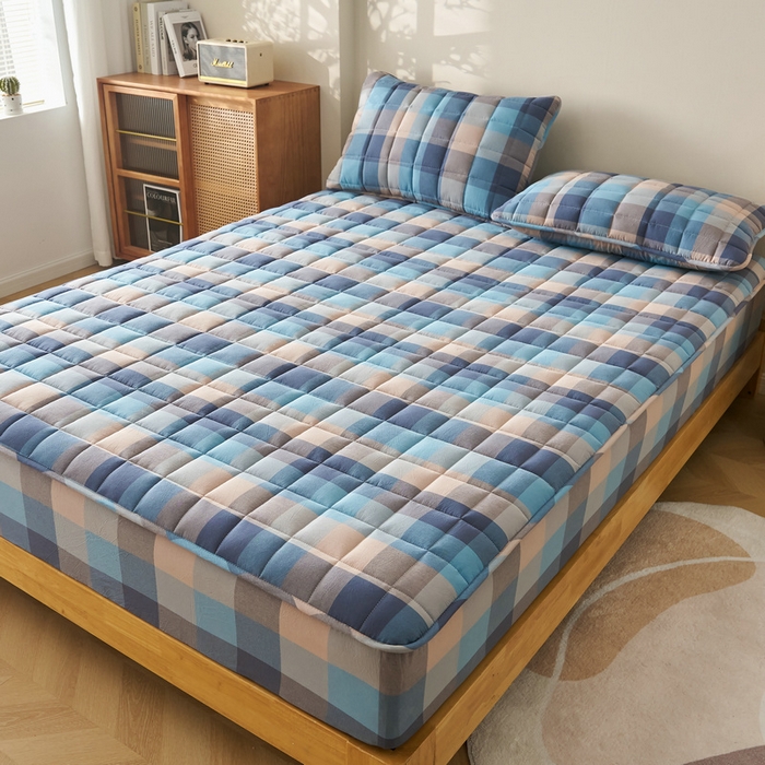 91家纺网 家纺一手货源 找家纺 锦丝钰床垫 2025春夏新款全棉色织水洗棉床笠 彩格