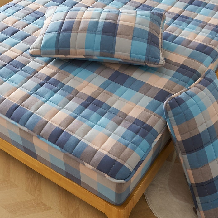 91家纺网 家纺一手货源 找家纺 锦丝钰床垫 2025春夏新款全棉色织水洗棉床笠 彩格