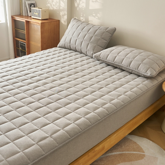 91家纺网 家纺一手货源 找家纺 锦丝钰床垫 2025春夏新款全棉色织水洗棉床笠 浅灰