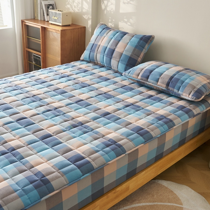 91家纺网 家纺一手货源 找家纺 锦丝钰床垫 2025春夏新款全棉色织水洗棉床笠 彩格