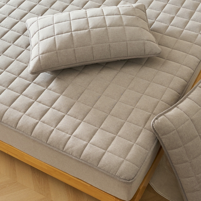 91家纺网 家纺一手货源 找家纺 锦丝钰床垫 2025春夏新款全棉色织水洗棉床笠 浅灰