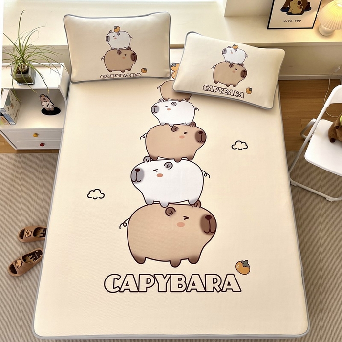 91家纺网 家纺一手货源 找家纺 蘭菲家纺 2025新款凉感丝卡皮巴拉凉席 沉浸式