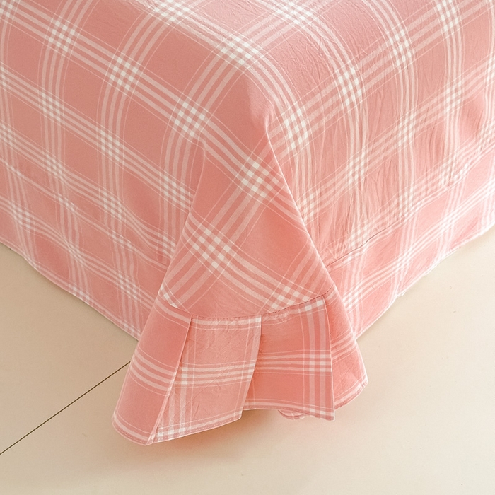 91家纺网 家纺一手货源 找家纺 侯先生家纺 2025新款全棉色织四件套纯棉被套床单四季款格子三件套 多伦多-粉