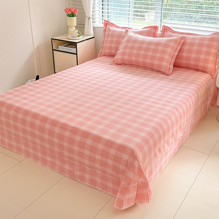 91家纺网 家纺一手货源 找家纺 侯先生家纺 2025新款全棉色织四件套纯棉被套床单四季款格子三件套 多伦多-粉