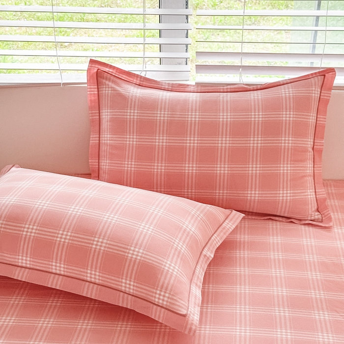 91家纺网 家纺一手货源 找家纺 侯先生家纺 2025新款全棉色织四件套纯棉被套床单四季款格子三件套 多伦多-粉