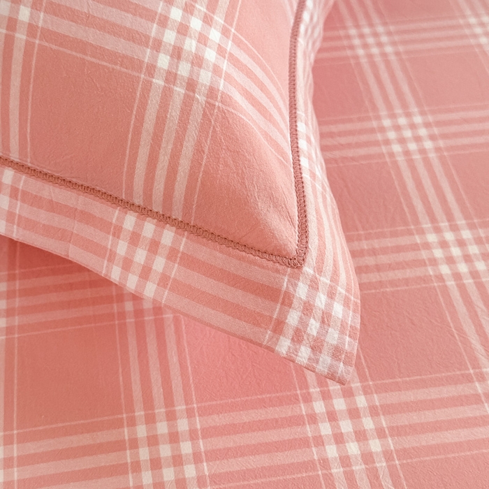 91家纺网 家纺一手货源 找家纺 侯先生家纺 2025新款全棉色织四件套纯棉被套床单四季款格子三件套 多伦多-粉