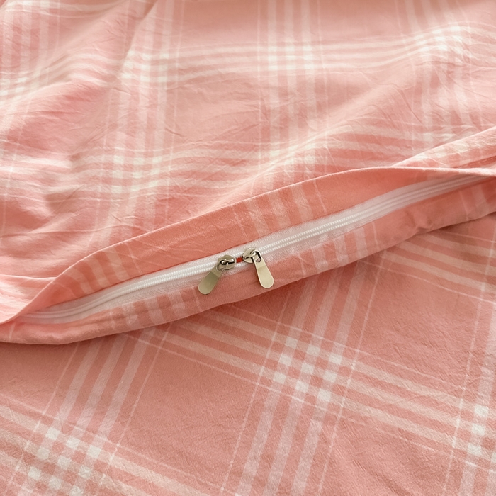 91家纺网 家纺一手货源 找家纺 侯先生家纺 2025新款全棉色织四件套纯棉被套床单四季款格子三件套 多伦多-粉