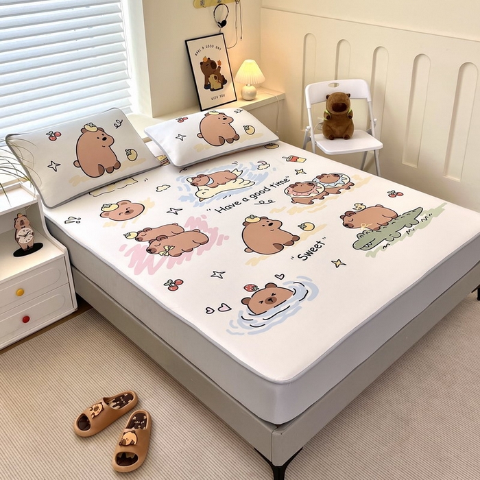 91家纺网 家纺一手货源 找家纺 蘭菲家纺 2025新款凉感丝卡皮巴拉凉席 豚世界